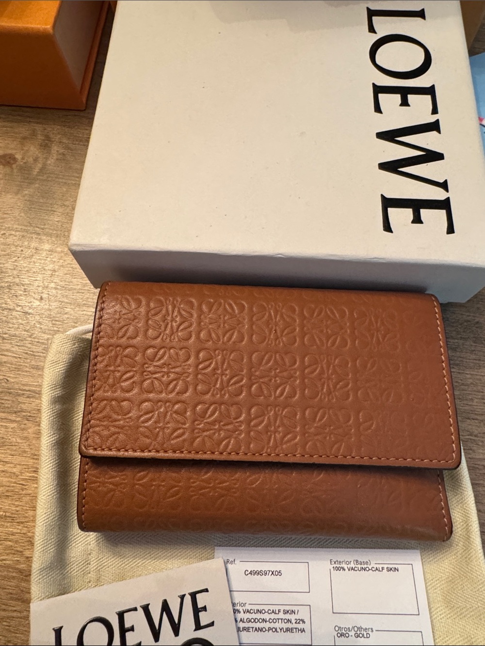 LOEWE Embossed Anagram Leather Wallet in Tan - Picture 2 of 11